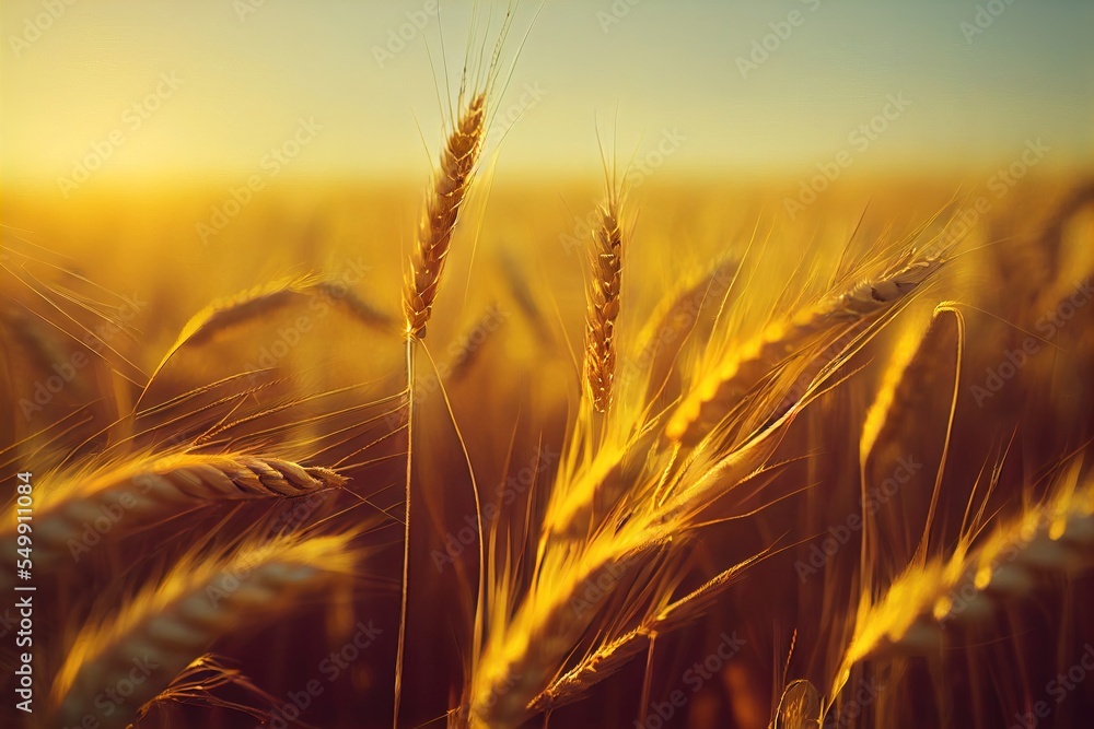 Aufkleber a field of wheat with the sun shining on it's side and the sky in the background. generative ai