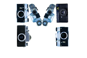 The letter M, made of cameras
