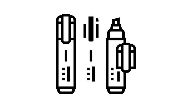 highlighters stationery line icon animation