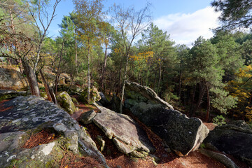 Rocky chaos in the Gorges of Houx. Fontainebleau forest