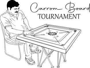Carrom board player, Carrom board tournament logo, Carom player sketch drawing illustration, Hand aiming with special striker in carrom board - obrazy, fototapety, plakaty