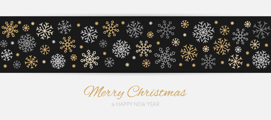 Christmas card snowflake frame border luxury flat. Thin line editable seamless pattern horizontal festive new year holiday background gold concise invitation postcard screensaver web greeting banner