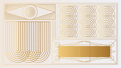 Art deco background with golden line on white background. Art deco vintage linear thin line geometric shape retro design frame badge. Art deco line border for wedding, template, greeting card, poster