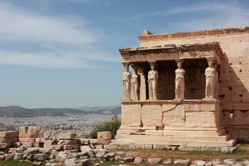 Fototapeta na wymiar Erechtheion or Erechtheum temple, Caryatid Porch on the Acropolis in Athens, Greece