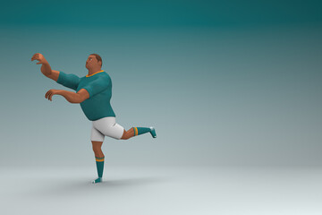 Obraz na płótnie Canvas An athlete wearing a green shirt and white pants. He is doing exercise. 3d rendering of cartoon character in acting.