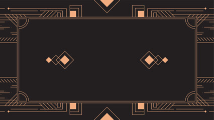 Art deco background with golden line on black background. Art deco vintage linear thin line geometric shape retro design frame badge. Art deco line border for wedding, template, greeting card, poster