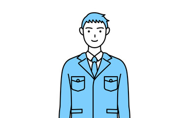 作業着を着た男性のシンプルな線画