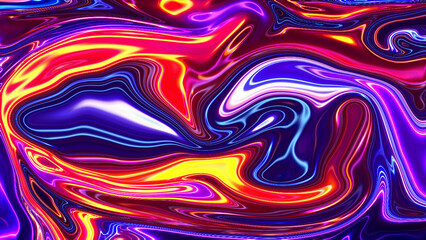 Fluid Art Background And Colored Pigments With Neon Drops 3D Illustration In Tech Futuristic Style