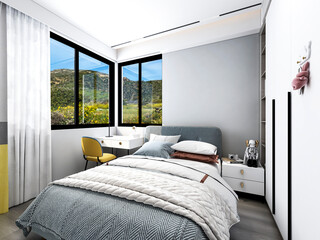 3D rendering, modern design style bedroom