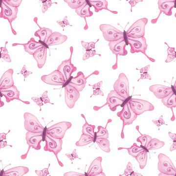 watercolor magical purple butterflies seamless pattern