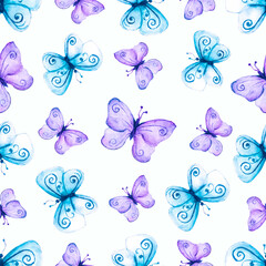 watercolor magical purple butterflies seamless pattern