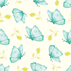 watercolor magical purple butterflies seamless pattern