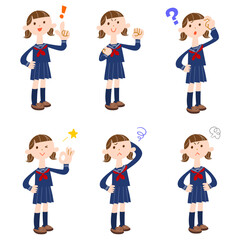 学生服を着た女子学生のポーズと仕草　全身
