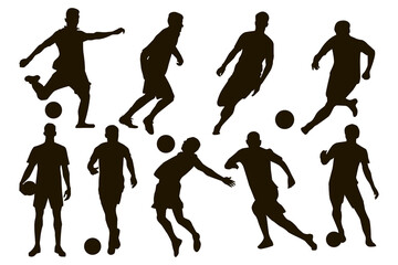 Silhouette football player. Black on white. Soccer player. Vector illustration