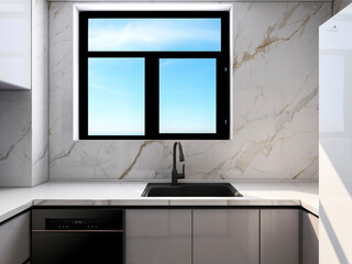 3D rendering, bright kitchen design