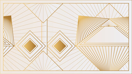 Art deco background with golden line on white background. Art deco vintage linear thin line geometric shape retro design frame badge. Art deco line border for wedding, template, greeting card, poster