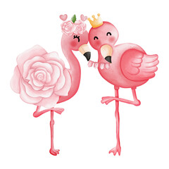 Flamingo with Bouquet of Rose heart hand drawn illustration for Valentine