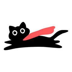 Cute black cat flying cartoon hand drawn vector icon illustration
