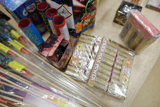 Shallow depth of field (selective focus) details with dangerous firecrackers used usually during the New Year's Eve celebrations.