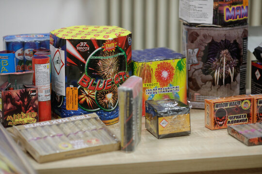 Shallow depth of field (selective focus) details with dangerous firecrackers used usually during the New Year's Eve celebrations.