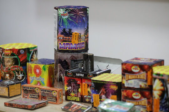 Shallow depth of field (selective focus) details with dangerous firecrackers used usually during the New Year's Eve celebrations.
