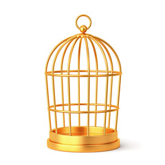Golden bird cage isolated on white. Clipping path included