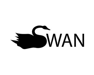 silhouette vector design of an animal word named SWAN where the letter S is modified so that it is shaped like a swan