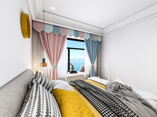 3D rendering, clean and tidy Nordic style bedroom design