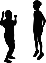 a boy and  a girl jumping, silhouette vector