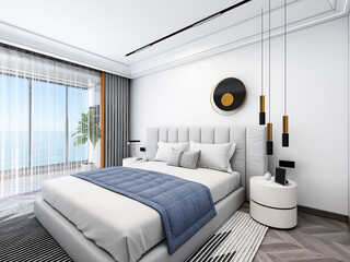 3D rendering, clean and tidy Nordic style bedroom design