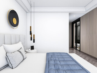 3D rendering, clean and tidy Nordic style bedroom design