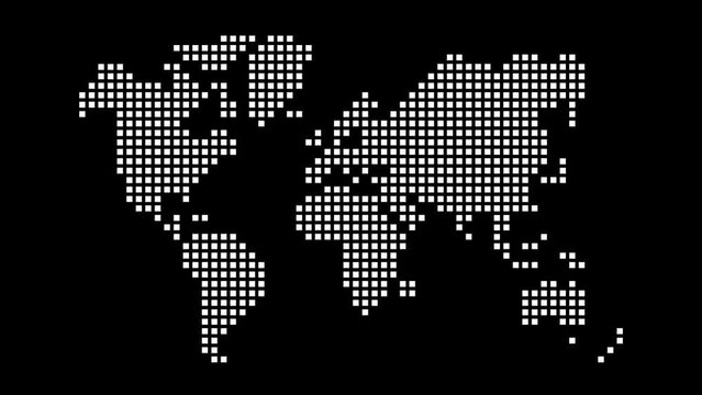 Simplified world map (drawn with square dots.)  4K pop up animation