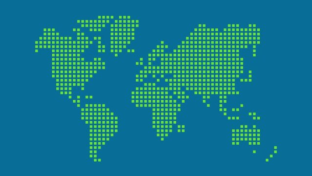 Simplified world map (drawn with square dots.)  4K pop up animation