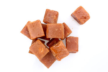 The palm sugar or Jaggery on white background