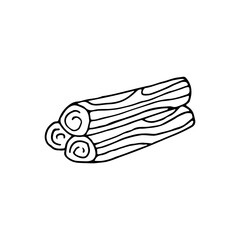 Firewood for a fire. Camping, tourism, travel. Logs with bark texture. Doodle. Vector illustration  . Hand drawn. Outline.