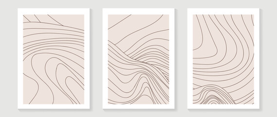 Abstract art background vector set. Minimalist modern contour drawing. Contemporary abstract curve line art design illustration for wall art, wallpaper, home decoration, cover, printable painting.