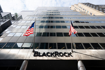 Obraz premium New York, NY, USA - July 5, 2022: Exterior view of the BlackRock headquarters in New York City. BlackRock is an American global asset management firm and a provider of investment management.