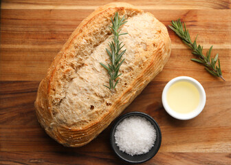 Sourdough bread with salt, olive oil and rosemary 