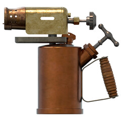 Early 20th century copper-bodied gasoline blowtorch. 3d rendering
