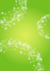 Abstract Green Background with Golden Circular Spot Lights.  Vibrant Sunlight  Summer and Spring Texture. Bokeh Blurry Template. Shiny Gradient Cover. Festive Christmass and New Year Snow on Green.