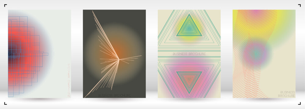 Minimal Minimal Geometric Vector Poster Design with Lines and Gradient Colorful Circles. Collection of Abstract Backgrounds for Covers, Flyers, Templates, Booklets, Cards, Brochures, Branding, etc.