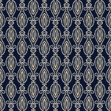 Ethnic surface pattern. Illustration yellow-blue color ethnic tribal drawing pattern ikat style. Ethnic oriental seamless pattern for fabric, textile, home interior decoration elements, upholstery.