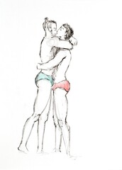 Gay illustration. LGBT line art. Sketch painting on isolated backgraund
