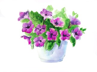 Naklejka na ściany i meble Petunia watercolor illustration. Flowers painting isolated on background