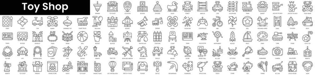 Set of outline toy shop icons. Minimalist thin linear web icon set. vector illustration.