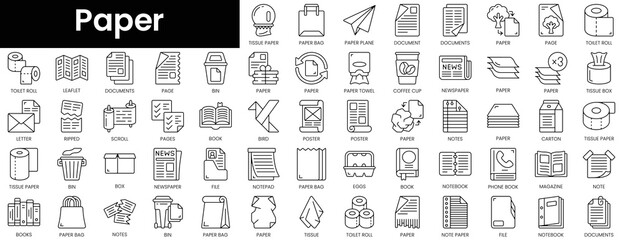 Set of outline paper icons. Minimalist thin linear web icon set. vector illustration.