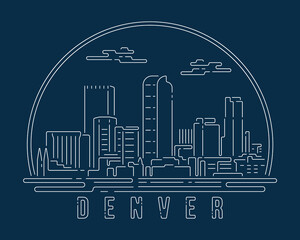 Cityscape with white abstract line corner curve modern style on dark blue background, building skyline city vector illustration design - Denver - obrazy, fototapety, plakaty