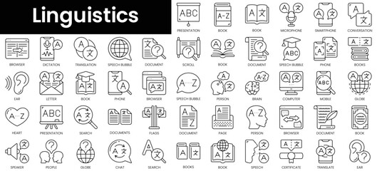 Fototapeta na wymiar Set of outline linguistics icons. Minimalist thin linear web icon set. vector illustration.