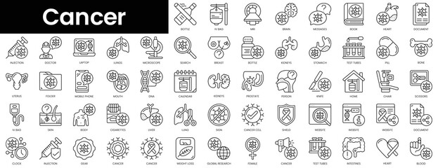 Set of outline cancer icons. Minimalist thin linear web icon set. vector illustration.