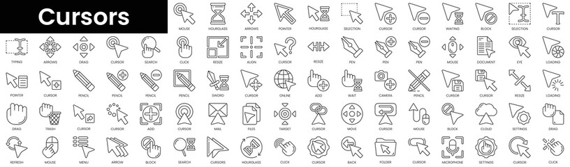 Set of outline cursors icons. Minimalist thin linear web icon set. vector illustration.